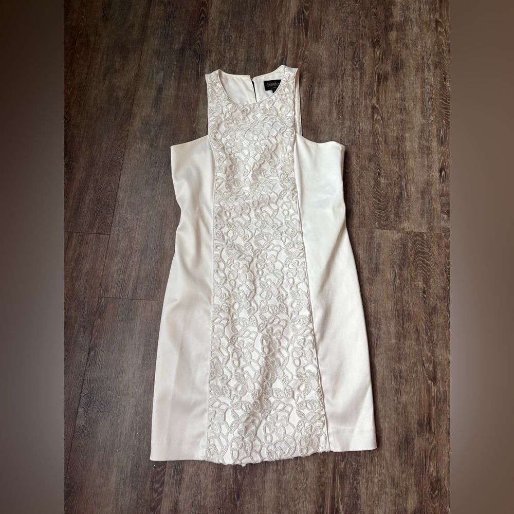 Laundry White Dress with Lace Overlay in Front
